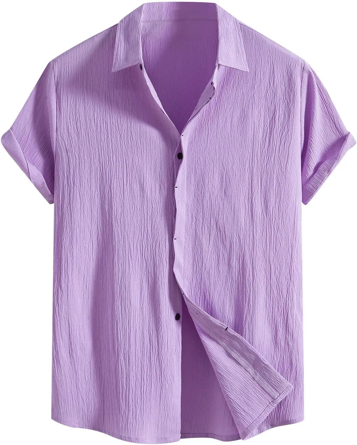 Muscularfit Button Down Short Sleeve Shirts for Men Casual Cotton Linen Solid Color Top Summer Light Weight Soft Fitted Shirt