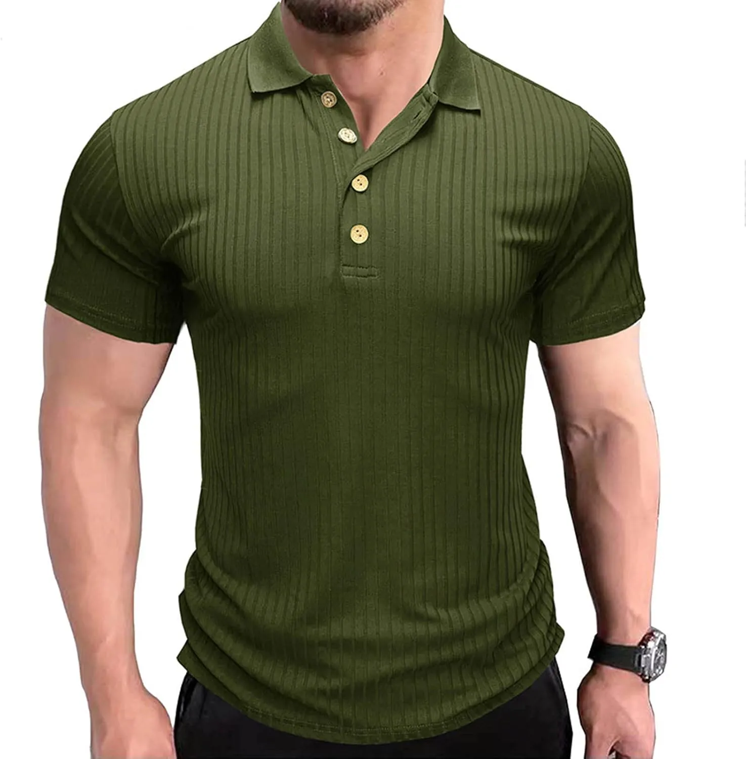 Muscularfit Short Sleeve Button Up Shirts for Men Casual Stylish Striped Summer Tee Regular-Fit Big and Tall Black T Shirt