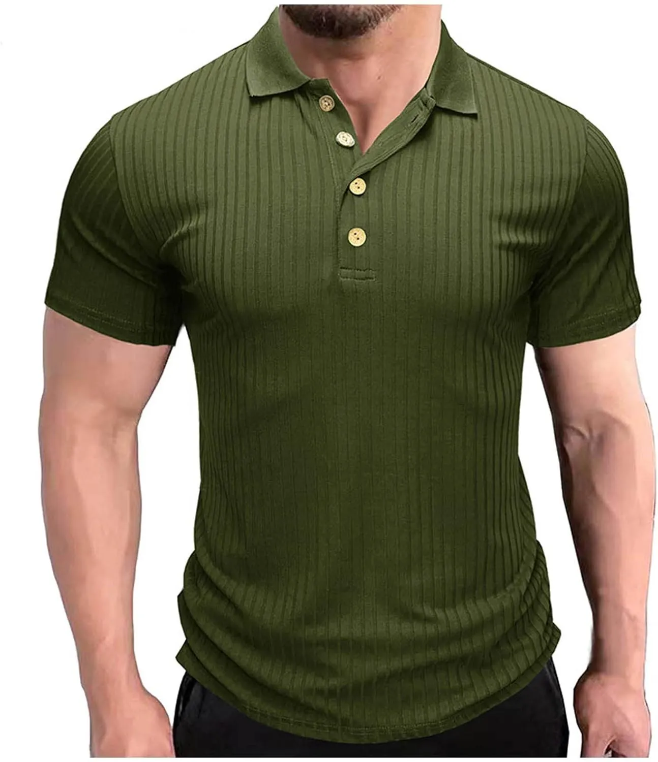 Muscularfit Short Sleeve Button Up Shirts for Men Casual Stylish Striped Summer Tee Regular-Fit Big and Tall Black T Shirt