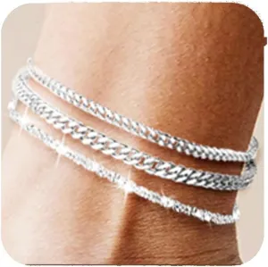 Nanafast 2/4/6PCS Ankle Bracelets for Women, Cuban Link/Snake Chain Anklet Bracelets Set for Women, Adjustable Gold/Silver Anklets for Women, Summer Beach Womens Anklets