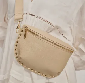 Natural Studded Crossbody Belt Bag