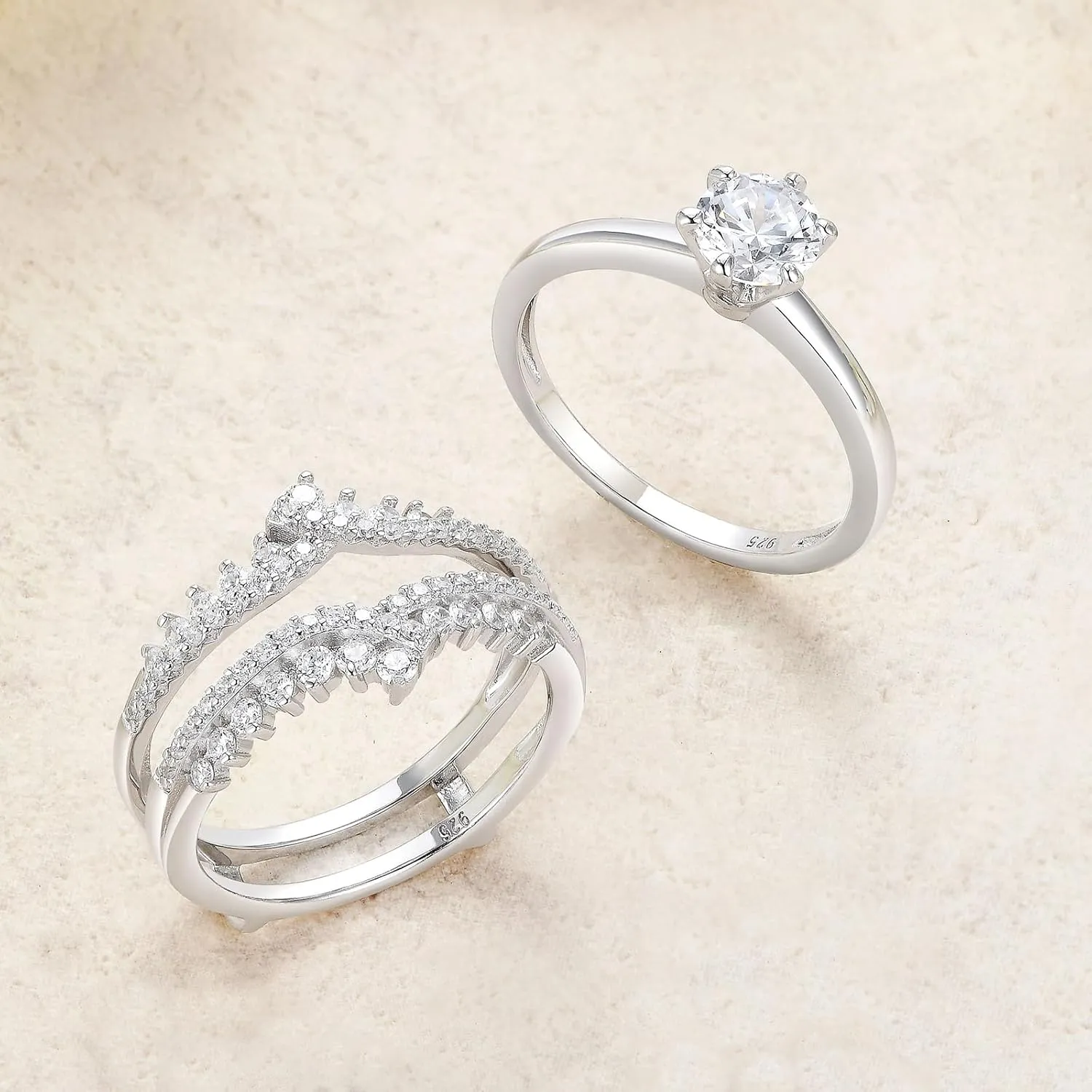 Newshe Jewellery 5A Cz Wedding Rings for Women Engagement Ring Enhancer Band Bridal Set Sterling Silver 1.8Ct Cz Size 4-13