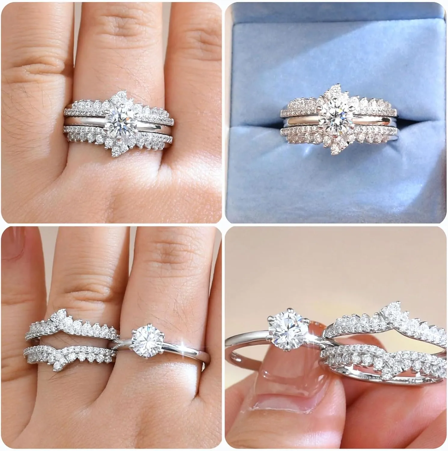 Newshe Jewellery 5A Cz Wedding Rings for Women Engagement Ring Enhancer Band Bridal Set Sterling Silver 1.8Ct Cz Size 4-13
