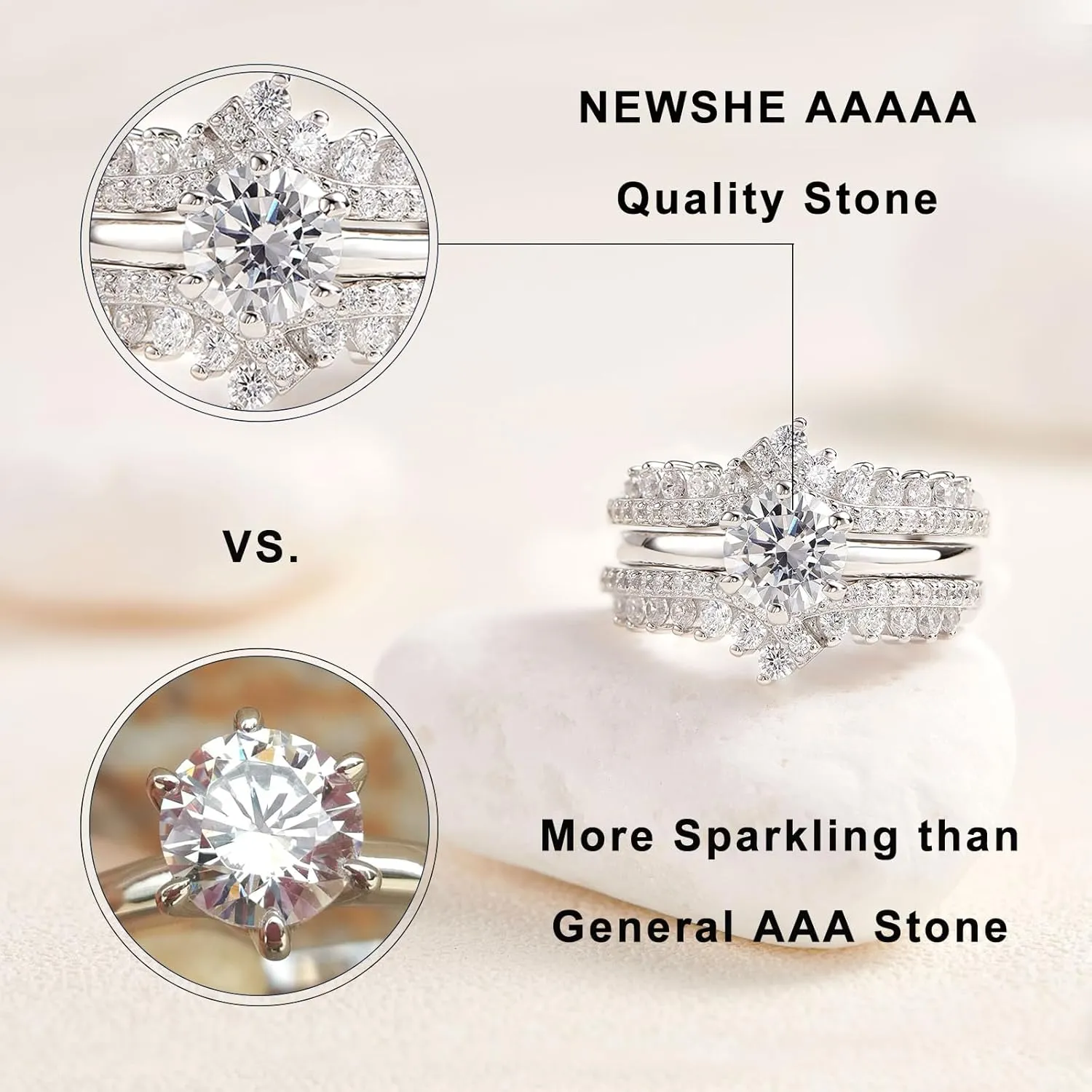 Newshe Jewellery 5A Cz Wedding Rings for Women Engagement Ring Enhancer Band Bridal Set Sterling Silver 1.8Ct Cz Size 4-13