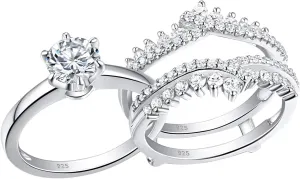 Newshe Jewellery 5A Cz Wedding Rings for Women Engagement Ring Enhancer Band Bridal Set Sterling Silver 1.8Ct Cz Size 4-13