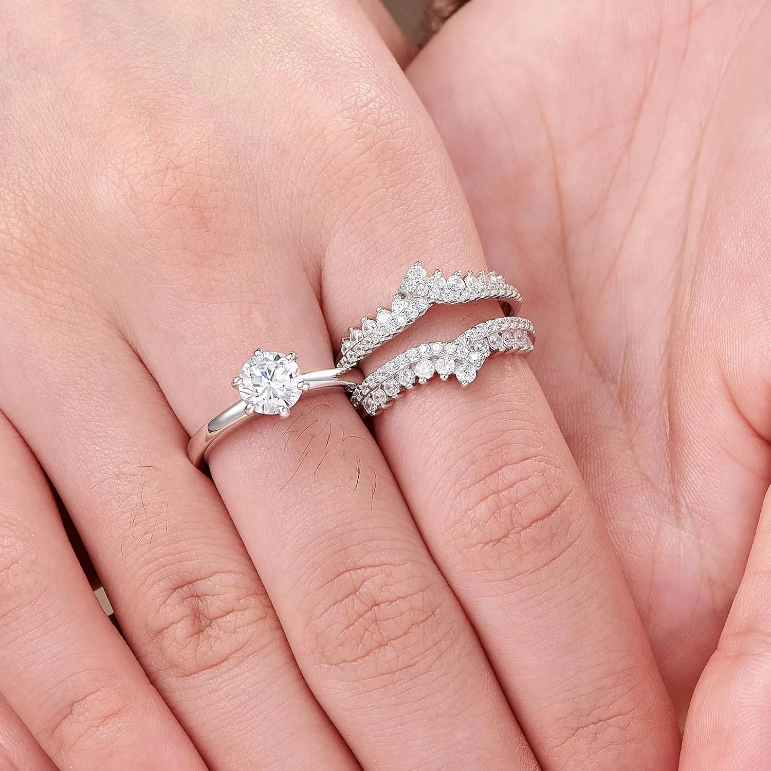 Newshe Jewellery 5A Cz Wedding Rings for Women Engagement Ring Enhancer Band Bridal Set Sterling Silver 1.8Ct Cz Size 4-13