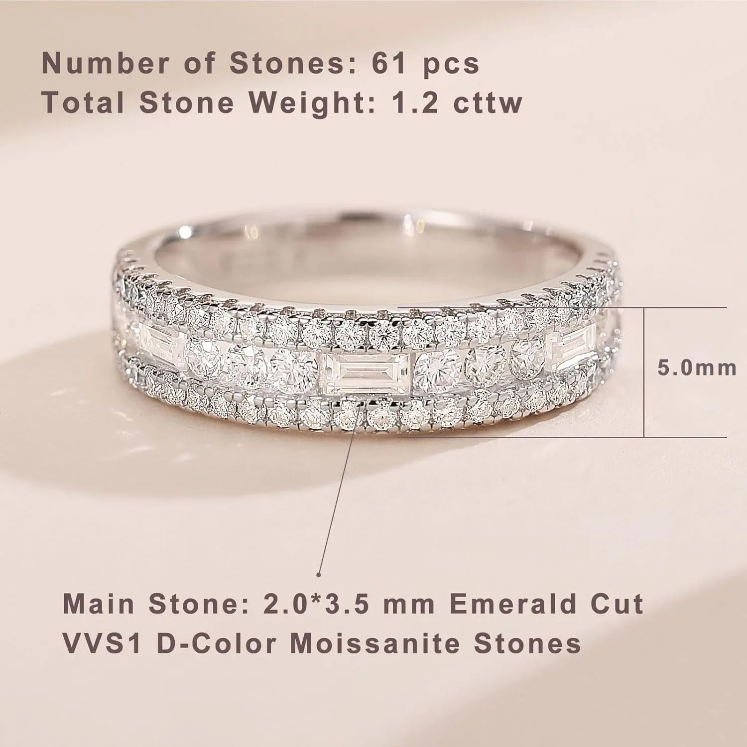 Newshe Jewellery Moissanite Rings for Women 925 Sterling Silver Wedding Bands Pave Emerald Eternity Band Ring Size 5-13