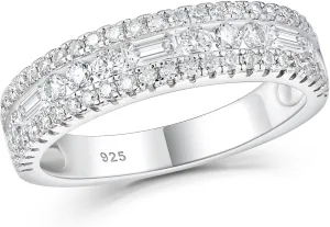 Newshe Jewellery Moissanite Rings for Women 925 Sterling Silver Wedding Bands Pave Emerald Eternity Band Ring Size 5-13