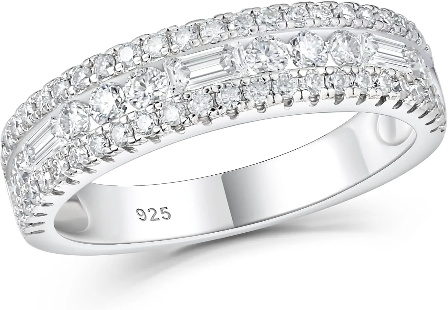 Newshe Jewellery Moissanite Rings for Women 925 Sterling Silver Wedding Bands Pave Emerald Eternity Band Ring Size 5-13