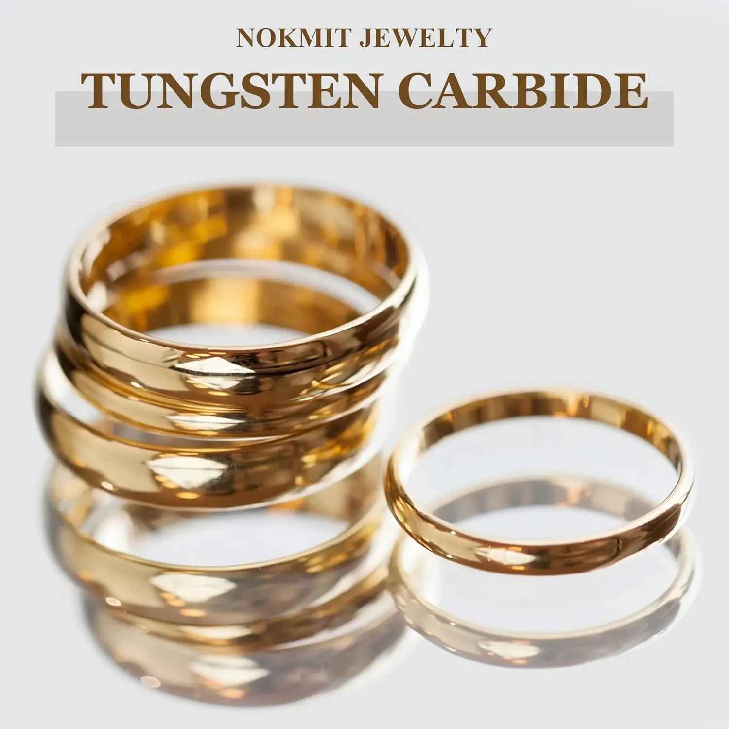 NOKMIT 2mm 4mm 6mm Gold Wedding Bands for Women Men Tungsten Dainty Gold Dome Rings Thumb Pinky Ring High Polish Non Tarnish Comfort Fit Size 4-12