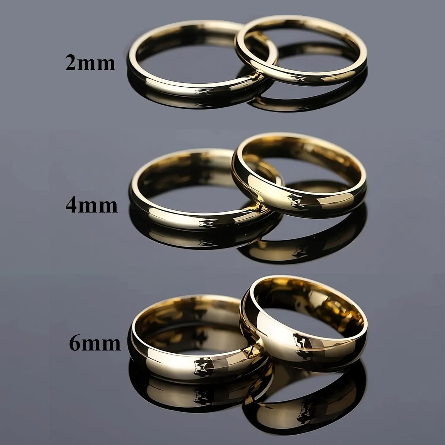 NOKMIT 2mm 4mm 6mm Gold Wedding Bands for Women Men Tungsten Dainty Gold Dome Rings Thumb Pinky Ring High Polish Non Tarnish Comfort Fit Size 4-12