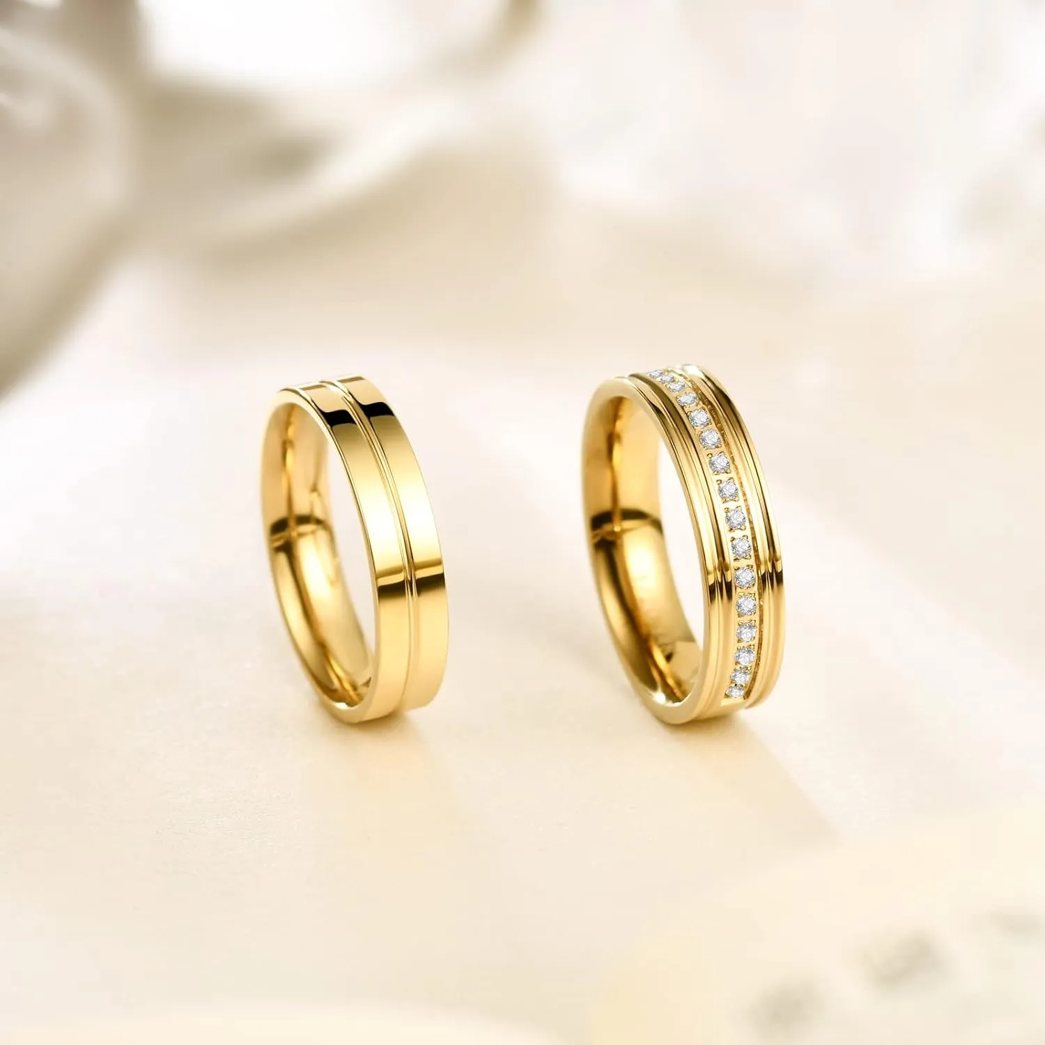 NOKMIT 5mm 14K Gold Filled Rings for Women Girls Dainty Thick Wedding Band Couple Anniversary Engagement Thumb Ring Gifts High Polished Plain Flat Cigar Band Tarnish Resistant Comfort Fit Size 4 to 11