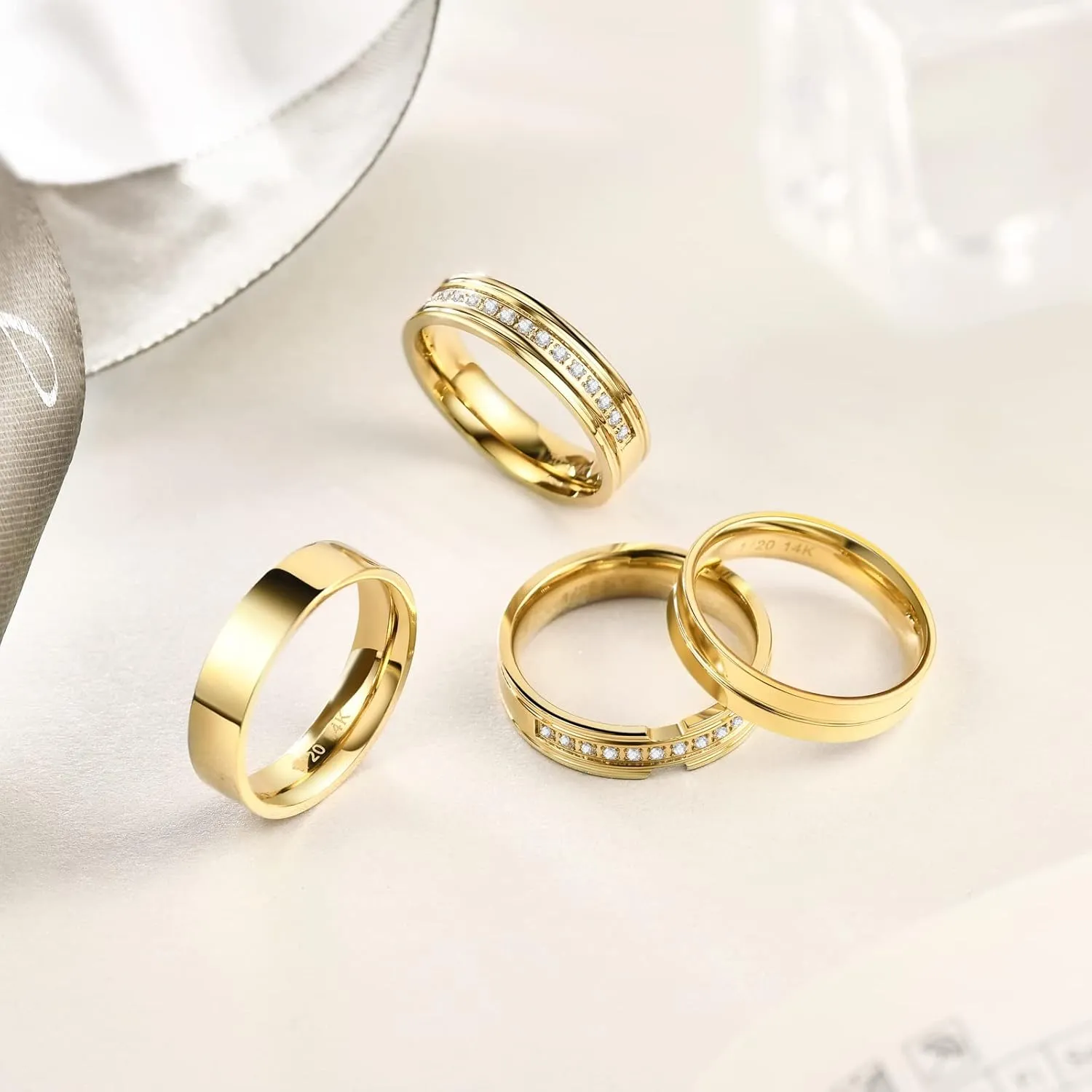 NOKMIT 5mm 14K Gold Filled Rings for Women Girls Dainty Thick Wedding Band Couple Anniversary Engagement Thumb Ring Gifts High Polished Plain Flat Cigar Band Tarnish Resistant Comfort Fit Size 4 to 11