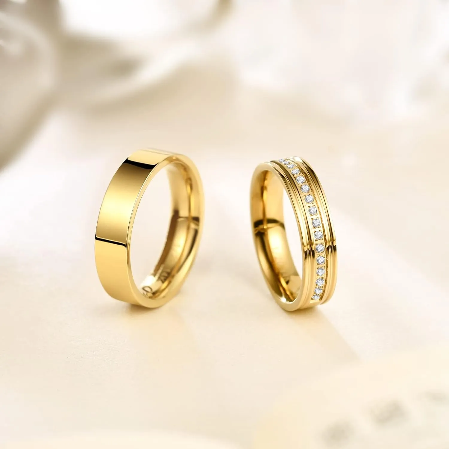NOKMIT 5mm 14K Gold Filled Rings for Women Girls Dainty Thick Wedding Band Couple Anniversary Engagement Thumb Ring Gifts High Polished Plain Flat Cigar Band Tarnish Resistant Comfort Fit Size 4 to 11