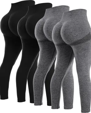 NORMOV 4 Piece Butt Lifting Workout Leggings for Women, Seamless Gym Scrunch Booty Lifting Sets