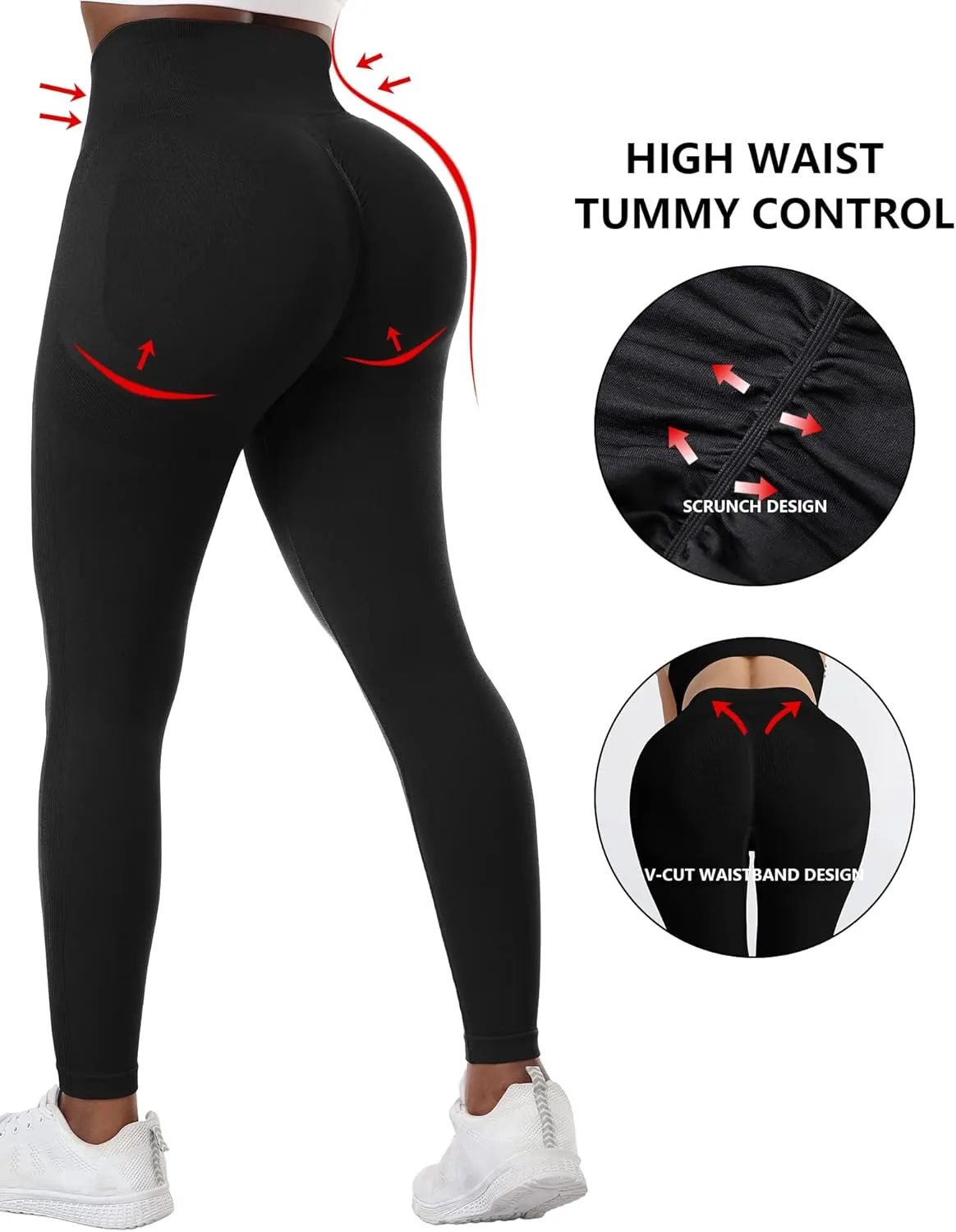 NORMOV 4 Piece Butt Lifting Workout Leggings for Women, Seamless Gym Scrunch Booty Lifting Sets
