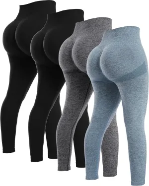 NORMOV 4 Piece Butt Lifting Workout Leggings for Women, Seamless Gym Scrunch Booty Lifting Sets