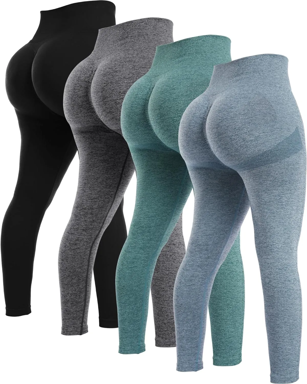 NORMOV 4 Piece Butt Lifting Workout Leggings for Women, Seamless Gym Scrunch Booty Lifting Sets