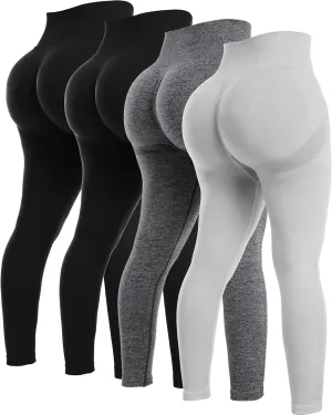 NORMOV 4 Piece Butt Lifting Workout Leggings for Women, Seamless Gym Scrunch Booty Lifting Sets