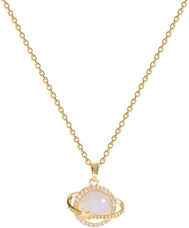 OIDIMS Dainty Cat Eye Planet Star Pendant Necklace for Women Cubic Zirconia Galaxy Solar System Guardian Stars Chian Choker Stainless Steel Astronomy Enthusiast Fashion Crystal Jewelry Gifts for Wife