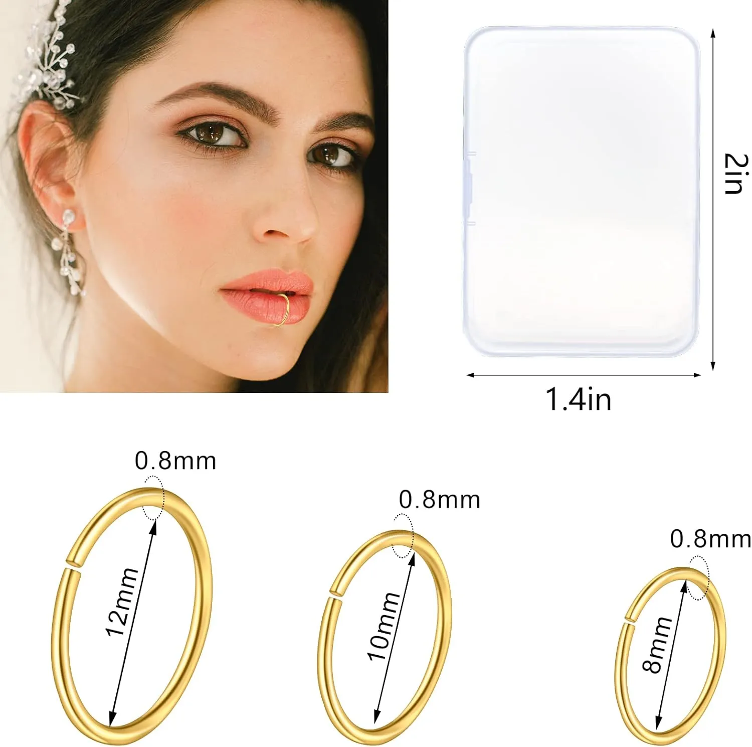 ONESING 23-40 Pcs Gold Nose Rings & Studs - 18G & 20G Nose Piercing Jewelry - L Shape, Hoop & Screw Body Jewelry for Women & Men