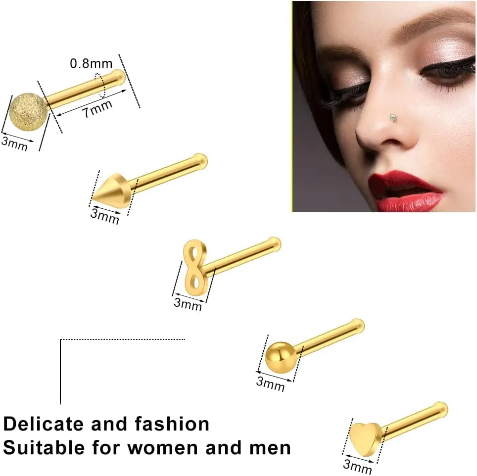 ONESING 23-40 Pcs Gold Nose Rings & Studs - 18G & 20G Nose Piercing Jewelry - L Shape, Hoop & Screw Body Jewelry for Women & Men