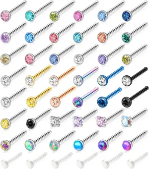 ONESING 36-44 Pcs 18G 20G Nose Rings Studs Nose Rings for Women Nose Piercings Jewelry Surgical Stainless Steel Nose Studs Moon Star Heart Butterfly Hypoallergenic Body Piercing Jewelry for Women Men