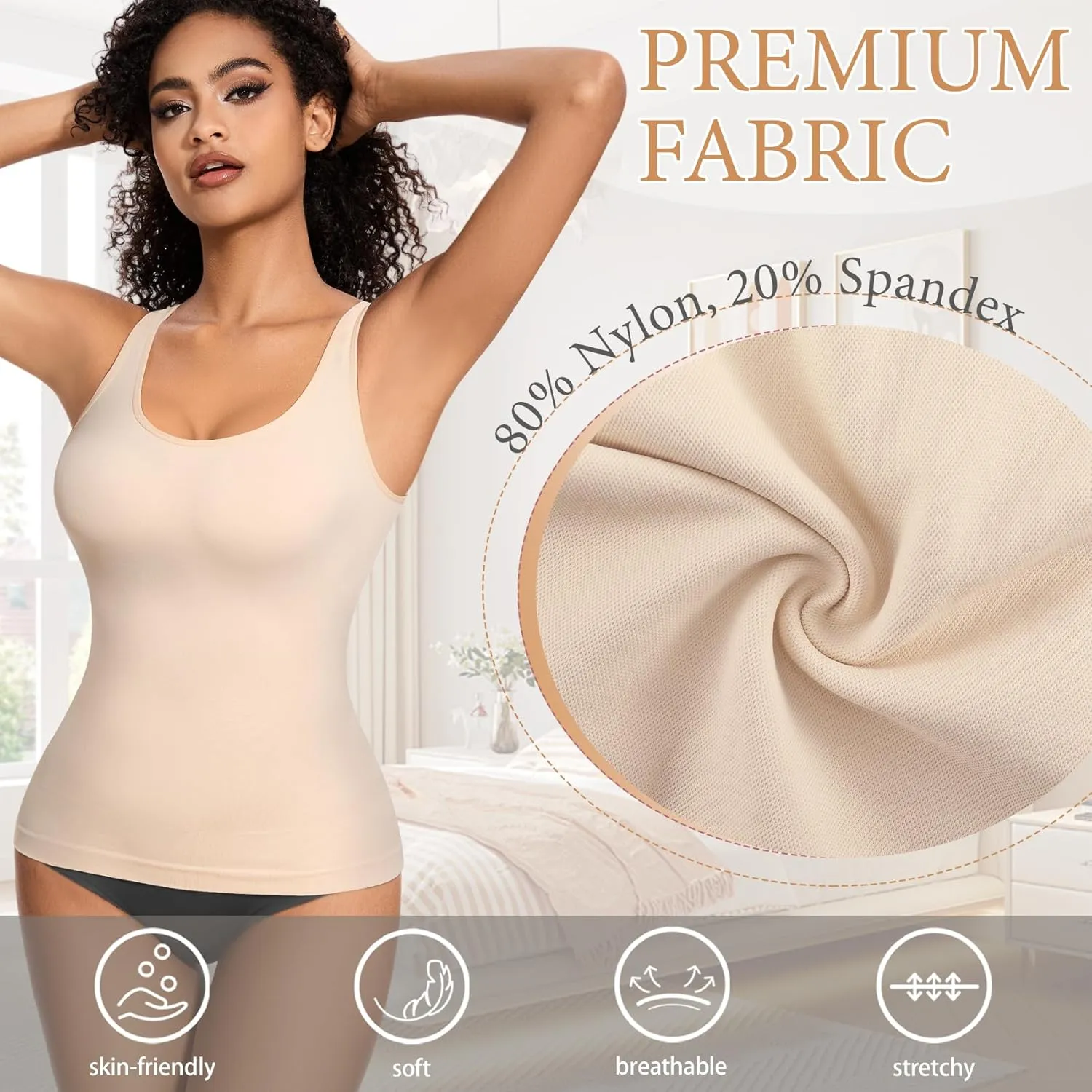 ONEW Shapewear Camisoles Seamless Tummy Control Compression Tank Tops Waist Trainer Body Shaper for Women