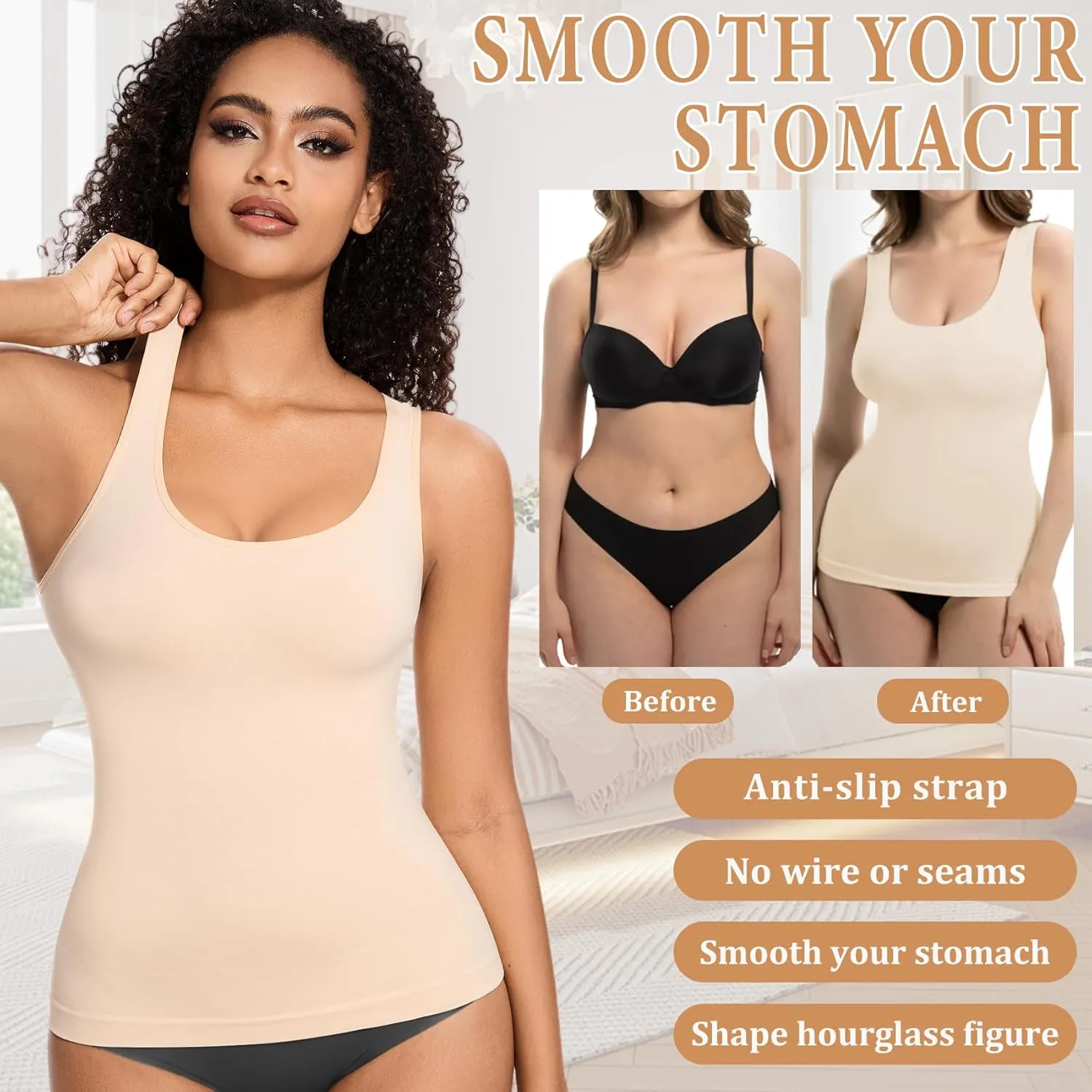 ONEW Shapewear Camisoles Seamless Tummy Control Compression Tank Tops Waist Trainer Body Shaper for Women