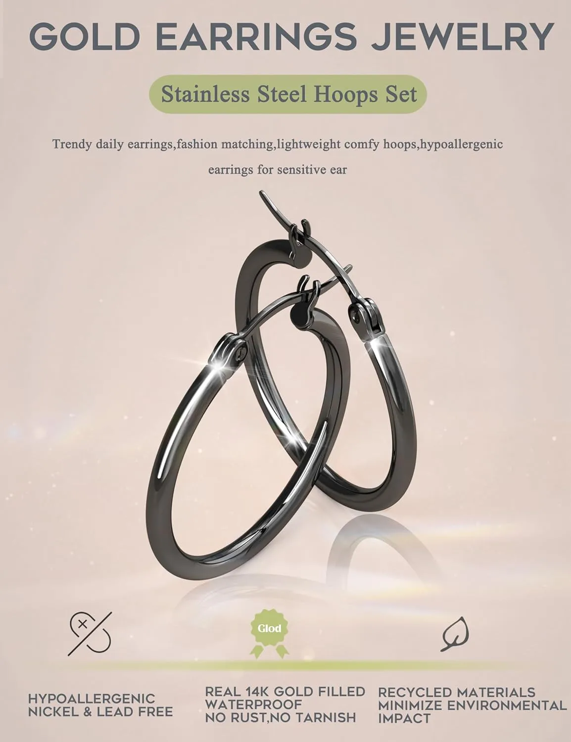 ORAZIO 4 Pairs Stainless Steel Hoop Earrings Set Cute Huggie Earrings for Women,10MM-20MM