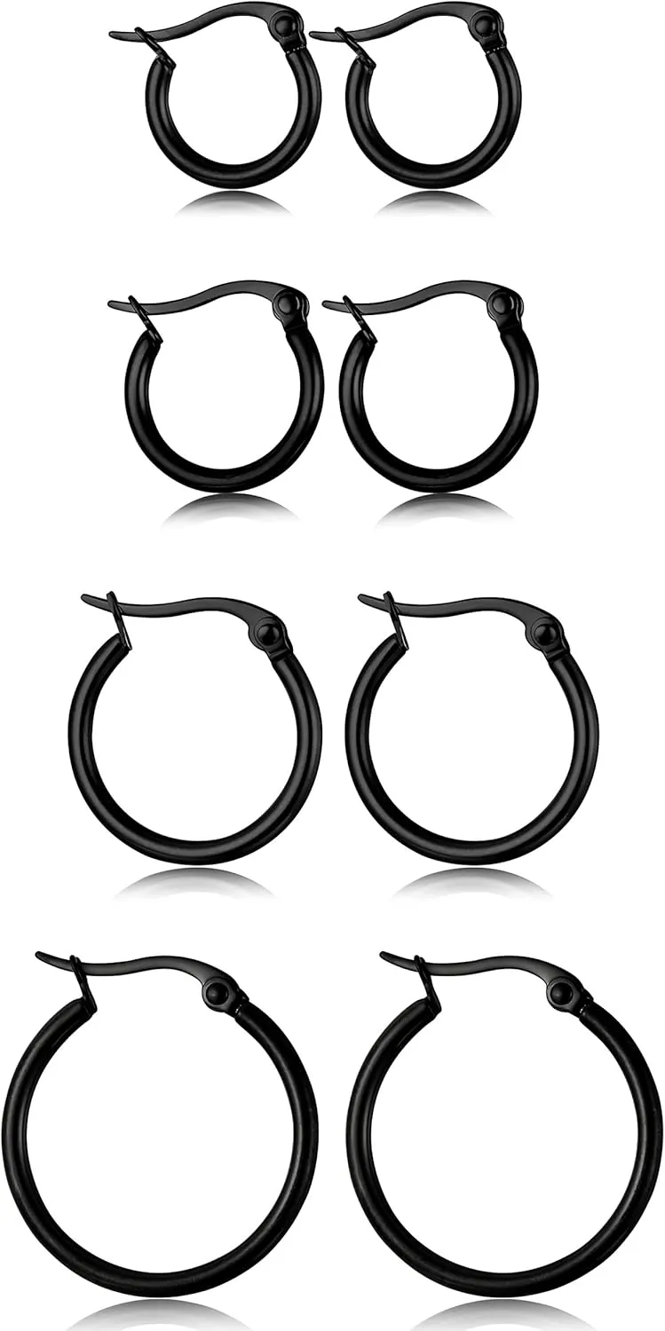 ORAZIO 4 Pairs Stainless Steel Hoop Earrings Set Cute Huggie Earrings for Women,10MM-20MM