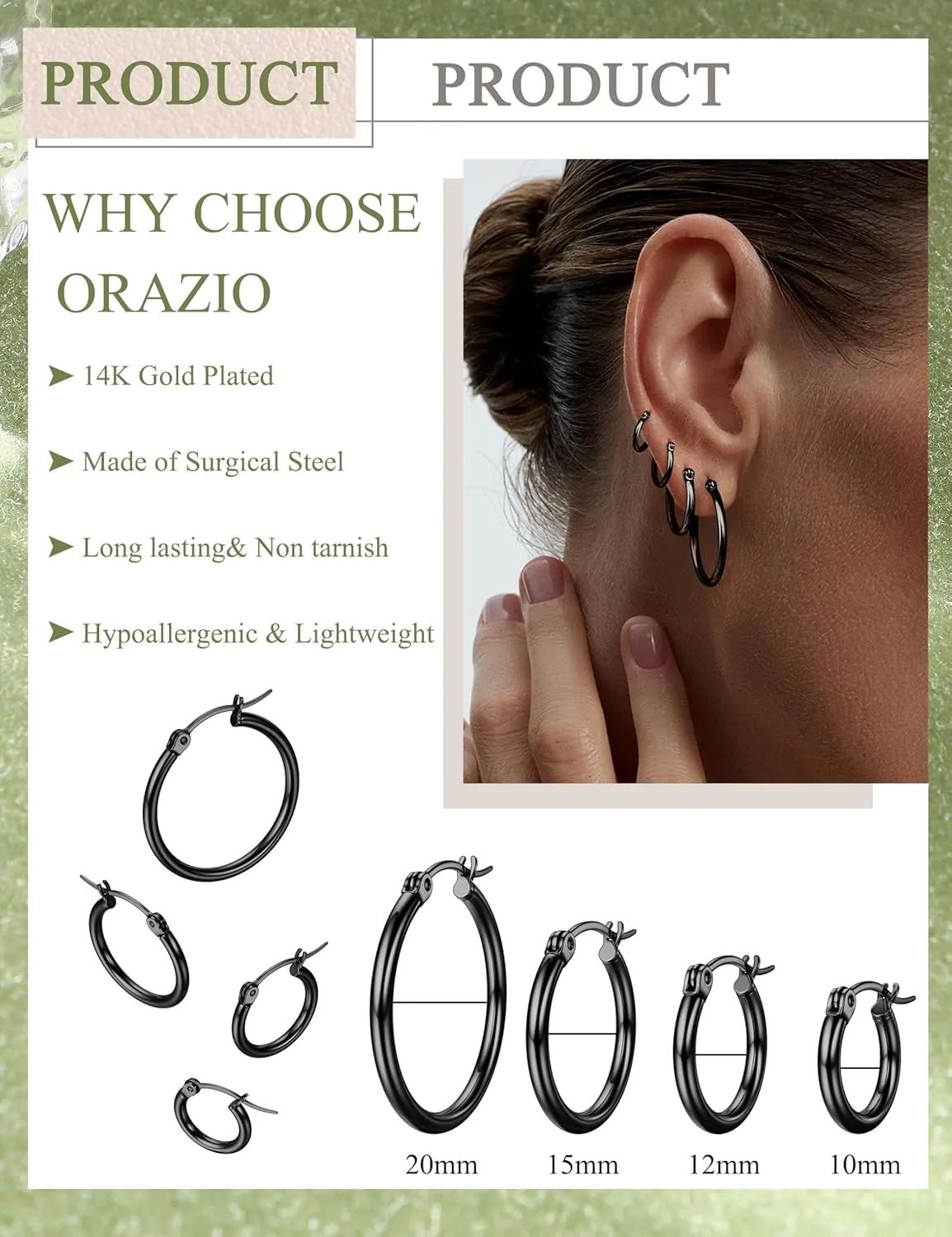 ORAZIO 4 Pairs Stainless Steel Hoop Earrings Set Cute Huggie Earrings for Women,10MM-20MM
