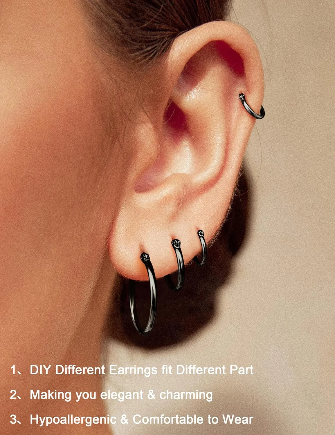 ORAZIO 4 Pairs Stainless Steel Hoop Earrings Set Cute Huggie Earrings for Women,10MM-20MM