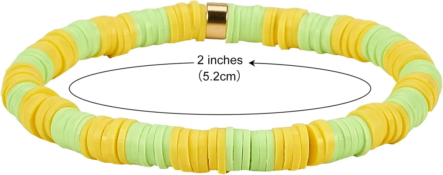 Ornaland Heishi Surfer Bracelets Set Polymer Clay Heishi Beads Stretch Bracelets Bohemia Summer Beach Jewelry for Women
