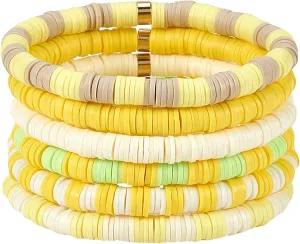 Ornaland Heishi Surfer Bracelets Set Polymer Clay Heishi Beads Stretch Bracelets Bohemia Summer Beach Jewelry for Women