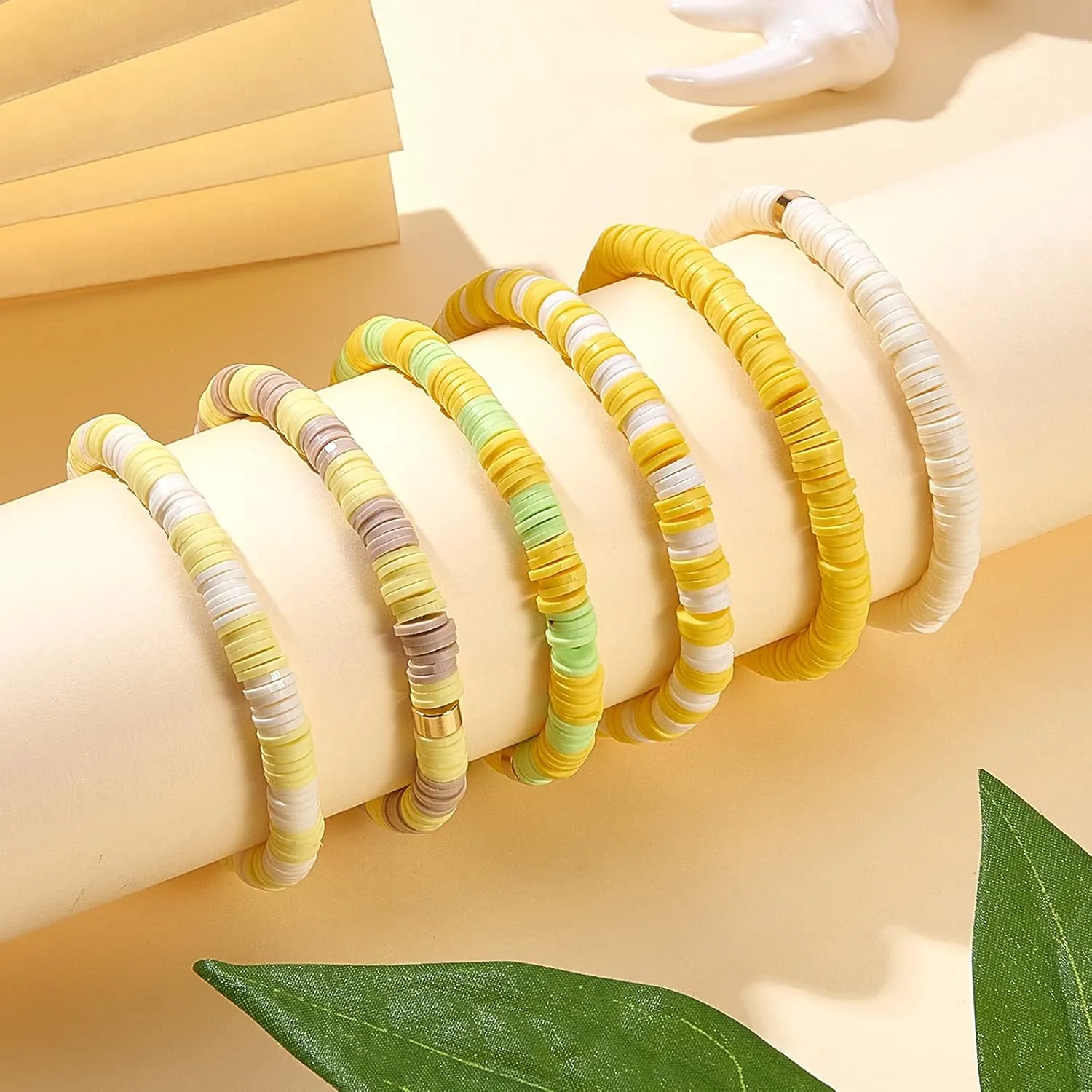 Ornaland Heishi Surfer Bracelets Set Polymer Clay Heishi Beads Stretch Bracelets Bohemia Summer Beach Jewelry for Women