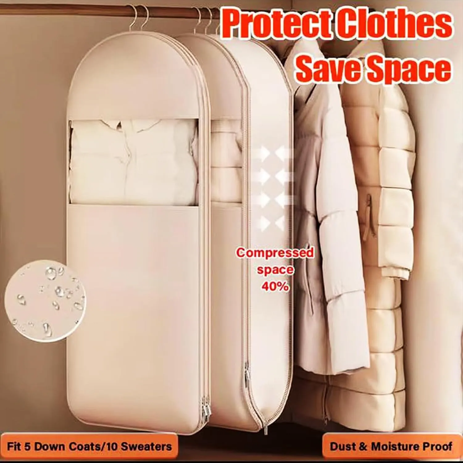 Otherwise Garment Bag, 2025 Space Saving Hanging Garment Bag with Self Compression Zipper, Compression Garment Bags For Hanging Clothes Save Space (Pink,XL)