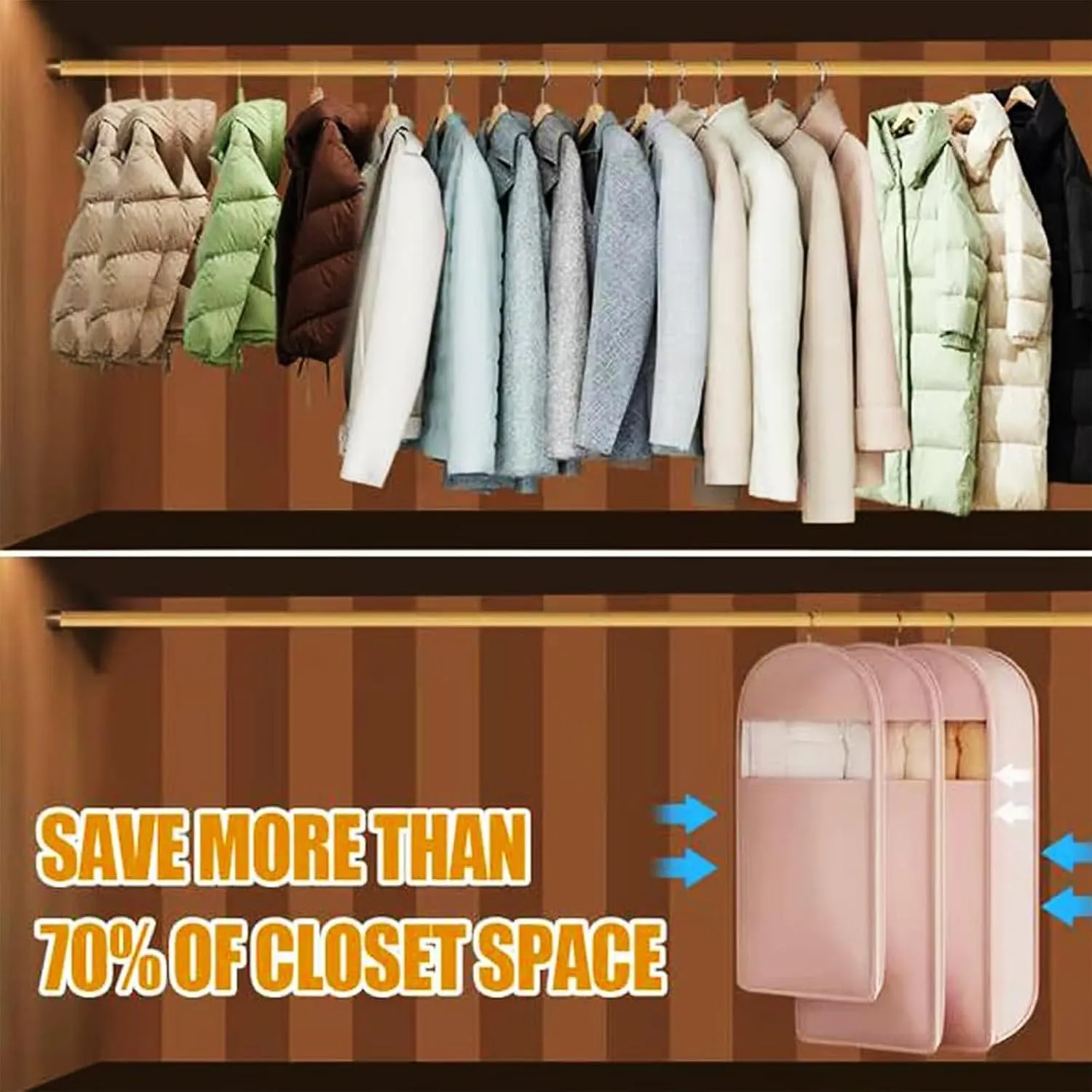 Otherwise Garment Bag, 2025 Space Saving Hanging Garment Bag with Self Compression Zipper, Compression Garment Bags For Hanging Clothes Save Space (Pink,XL)