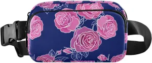 Outline Rose Blossom Navy Fanny Packs for Women Men Crossbody Bags Everywhere Belt Bag with Adjustable Strap Fashion Waist Pack for Travel Running Shopping