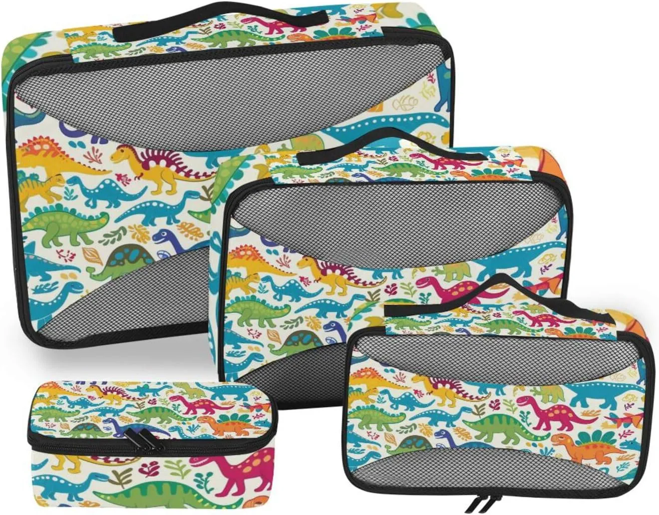 Packing Cubes for Travel 4 Set Rainbow Dinosaur Dino Luggage Set Suitcase Organizer Bags Mesh Accessories Storage Pouch Toiletry Packing Cubes