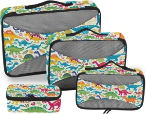 Packing Cubes for Travel 4 Set Rainbow Dinosaur Dino Luggage Set Suitcase Organizer Bags Mesh Accessories Storage Pouch Toiletry Packing Cubes