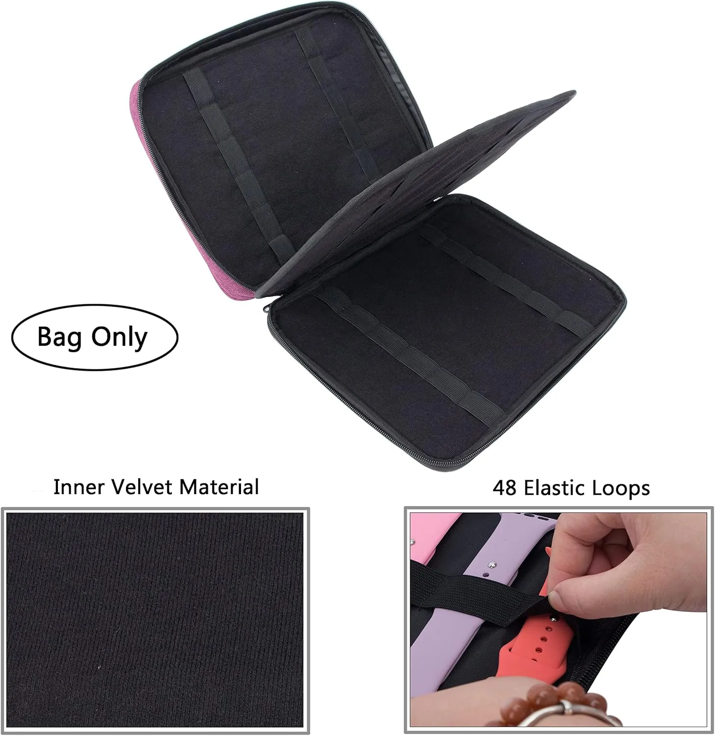 PACMAXI 48 Watch Bands Storage Bag, Watch Band Carrying Case Fits for the Most Sizes of Watch Bands, Organizer for Watch Bands Holds 48 Pieces, Bag Only (Purple)