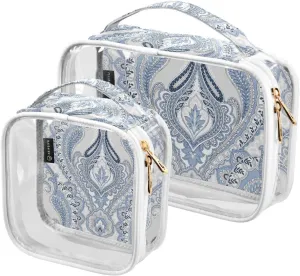 Paisley Theme 2 Pieces Clear Makeup Cosmetic Bags for Traveling Vacation Organizing, Toiletry Bags for Women Men, PVC Waterproof Travel Organizer