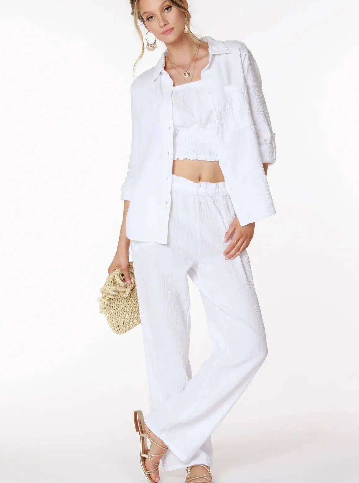 Paper Bag Waist Wide Leg Pant [WHT-57C-72253]