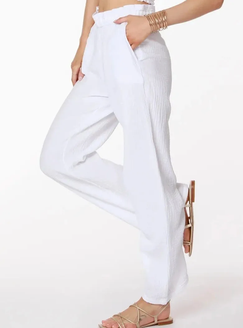 Paper Bag Waist Wide Leg Pant [WHT-57C-72253]