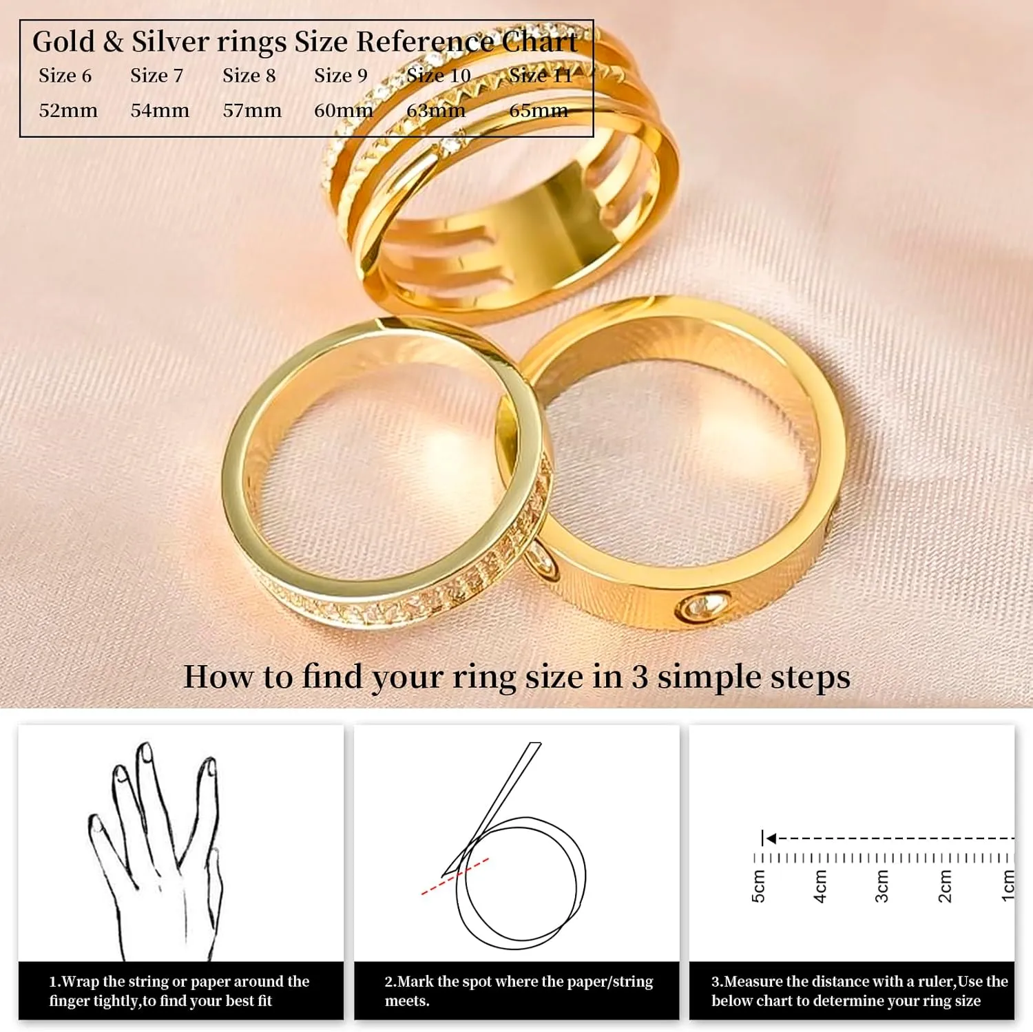 PDWZNBA Gold Rings for Women Non Tarnish Stackable Rings Trendy Dainty 18K Gold Plated Stacking Rings Set Love Friendship Rings Band Rings Promise Wedding Engagement Rings Size 5-11