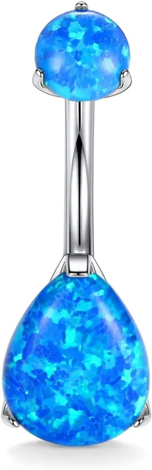PEAKLINK Opal Belly Button Ring 10mm 14G Belly Jewelry Titanium Navel Ring Internally Threaded Belly Barbell Navel Jewelry Navel Belly Piercing Jewelry for Women