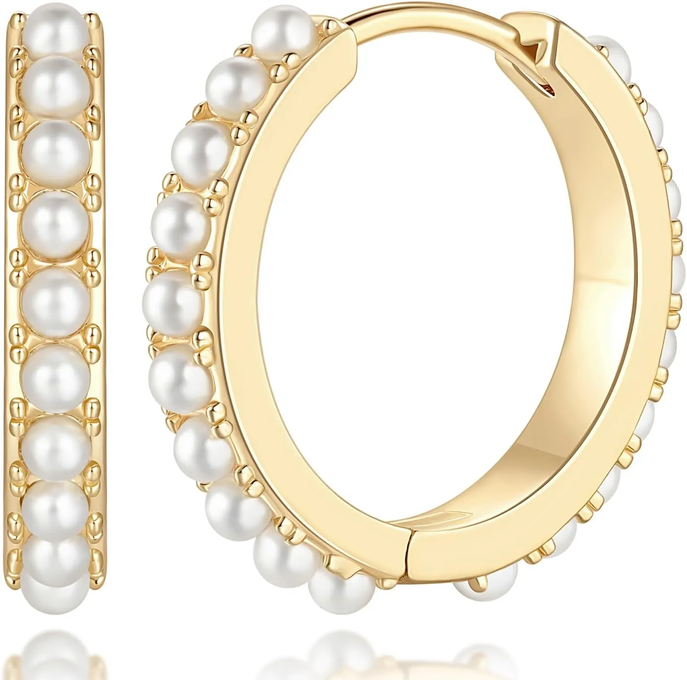 Pearl Earrings for Women 14K Gold Pearl Hoop Earrings for Women Small Gold Pearl Earrings Dainty Pearl Earrings Elegance Gold Pearl Huggie Hoop Earrings 13 MM/18 MM