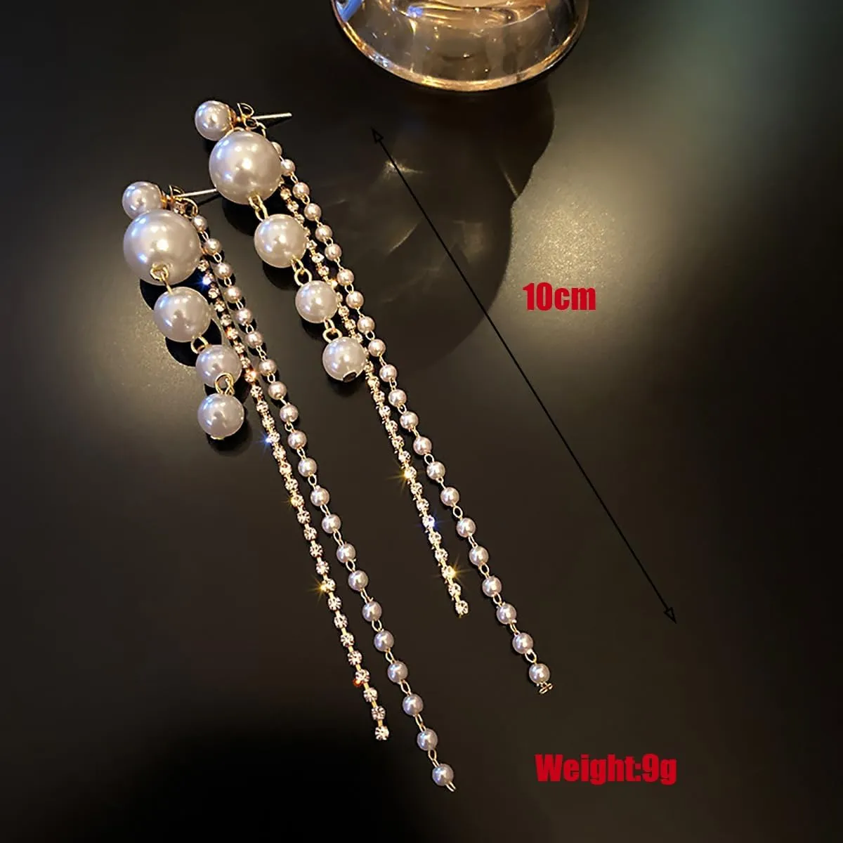 Pearl Earrings for Women - Sparkle Rhinestone Drop Tassel Dangle Earrings - Dainty Freshwater Pearl Bridal Wedding Birthday Christmas Jewelry
