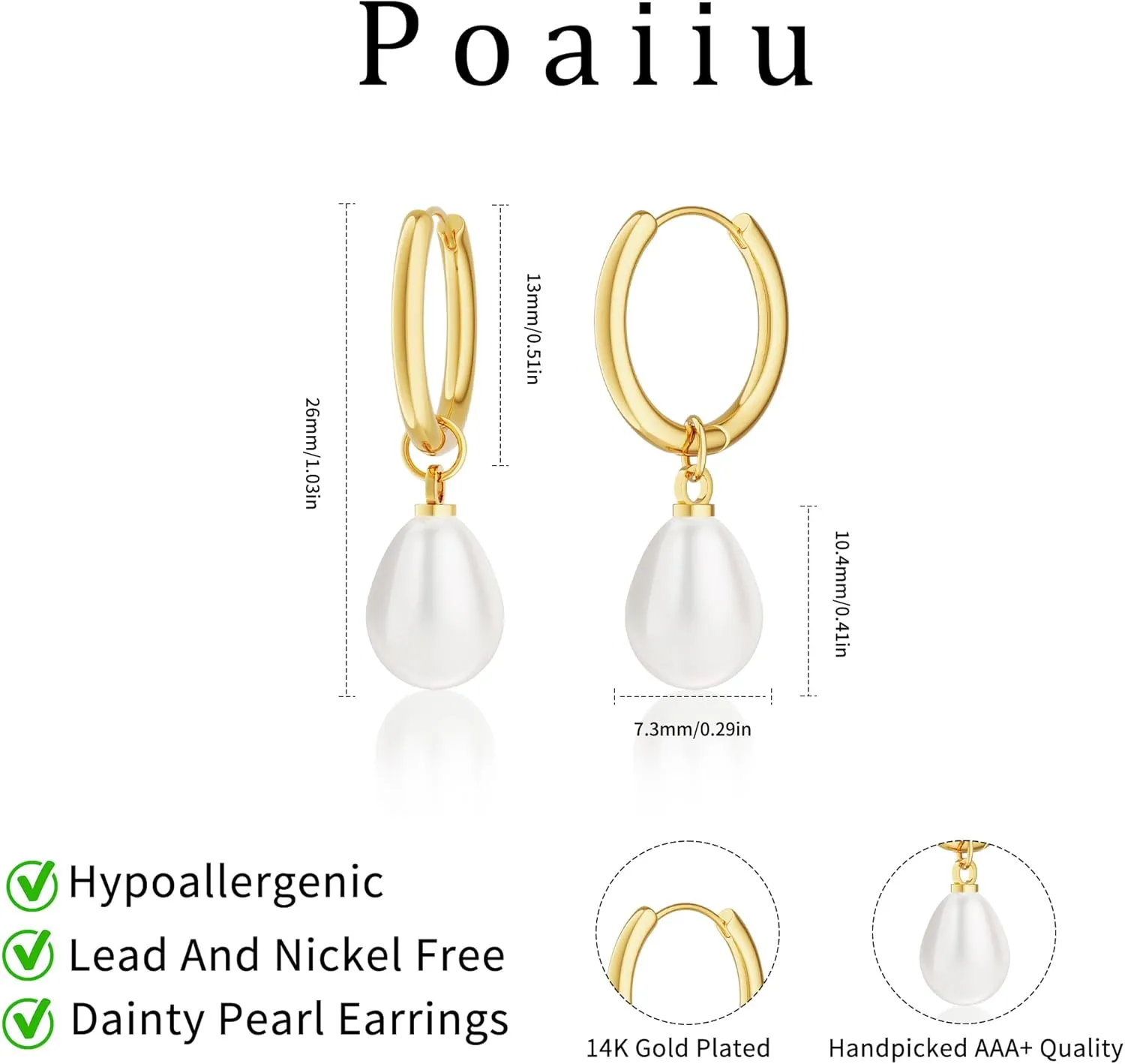 Pearl Earrings for Women, Trendy 14k Gold Pearl Dangle Drop Hoop Huggies Earrings Cubic Zirconia | Irregular | Knot Pearl Studs Hypoallergenic Lightweight Wedding Gold Earrings Jewelry Gift